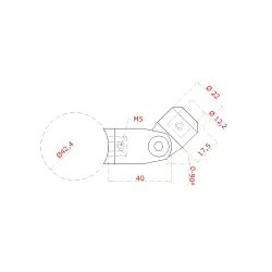 Držiak tyče ø 12 mm s kĺbom na trubku ø 42,4 mm, AISI 304 Držiak tyče ø 12 mm s kĺbom na trubku ø 42,4 mm, AISI 304